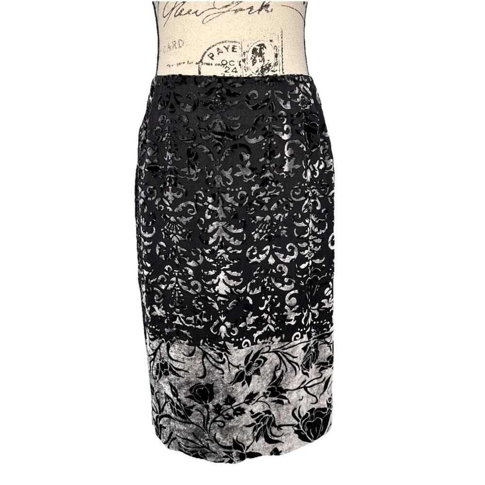 Talbots Midi Skirt High Waist Burnout Velvet Silk Dark Romance Vtg Sz 6